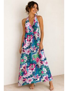 Vintage Lounge Things Floral Psychedelic Maxi Dress S